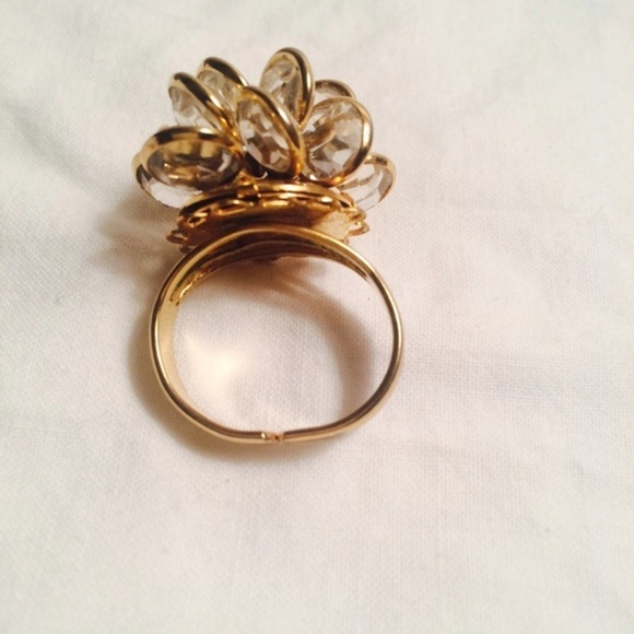 ADJUSTABLE Flower Crystal Ring Gold Accented - Picture 3 of 8